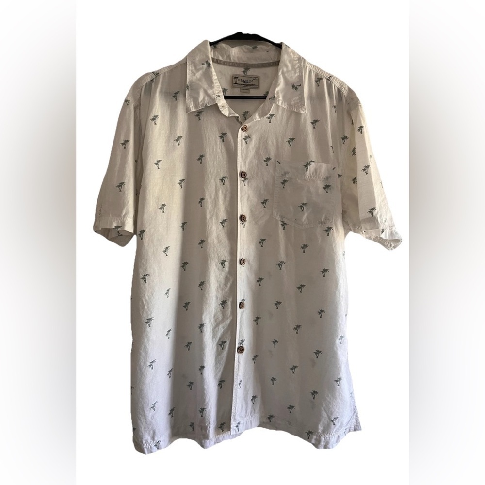 HONOLUA MENS PALM TREES HAWAIIAN BUTTON DOWN SHIRT 100% COTTON SIZE LARGE